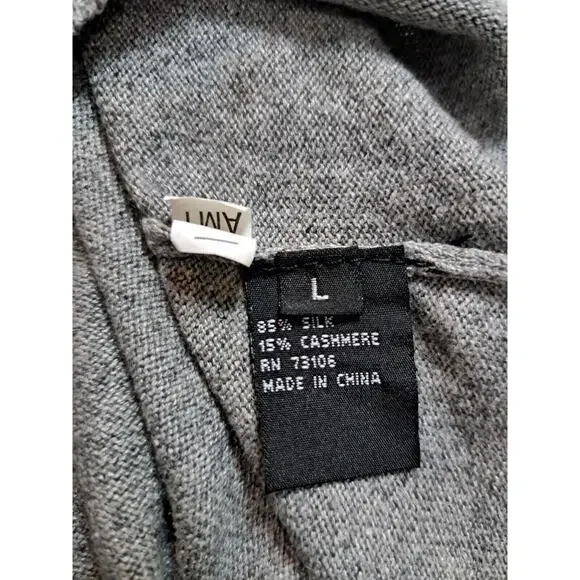 Michael Simon Womens Sz L Henley Sweater Silk Cashmere Gray Embellished Thermal - Picture 10 of 11